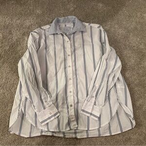 Aerie Blue White Striped Button Down Shirt Oversized Collared XXS